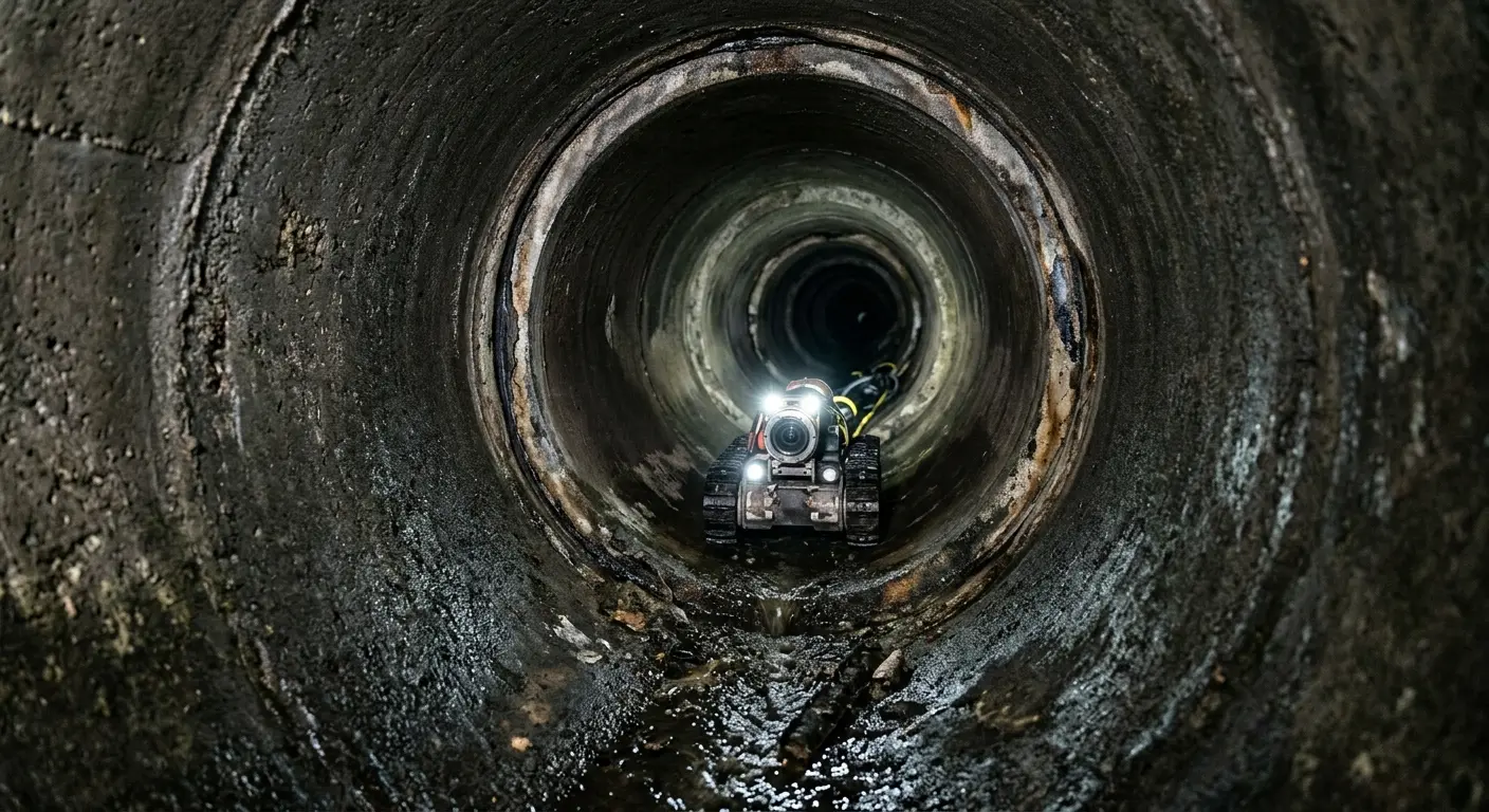 Robotic sewer camera inspecting pipe interior for Sewer Line Cleaning in Crofton